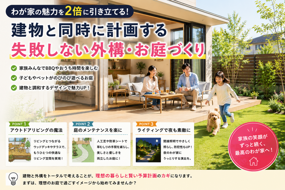わが家の魅力を2倍に引き立てる！建物と同時に計画する【失敗しない外構・お庭づくり】の基本